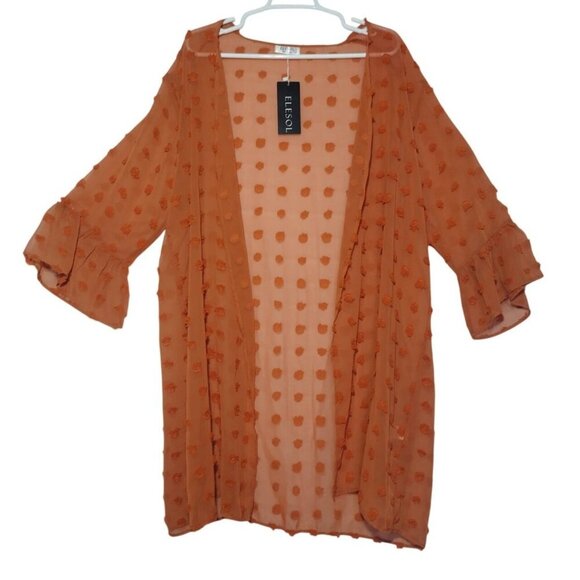 Elesol Womens Kimono Cardigan With 3/4 Bell Sleeves & Textured Dot Pattern , XXL - Picture 2 of 8